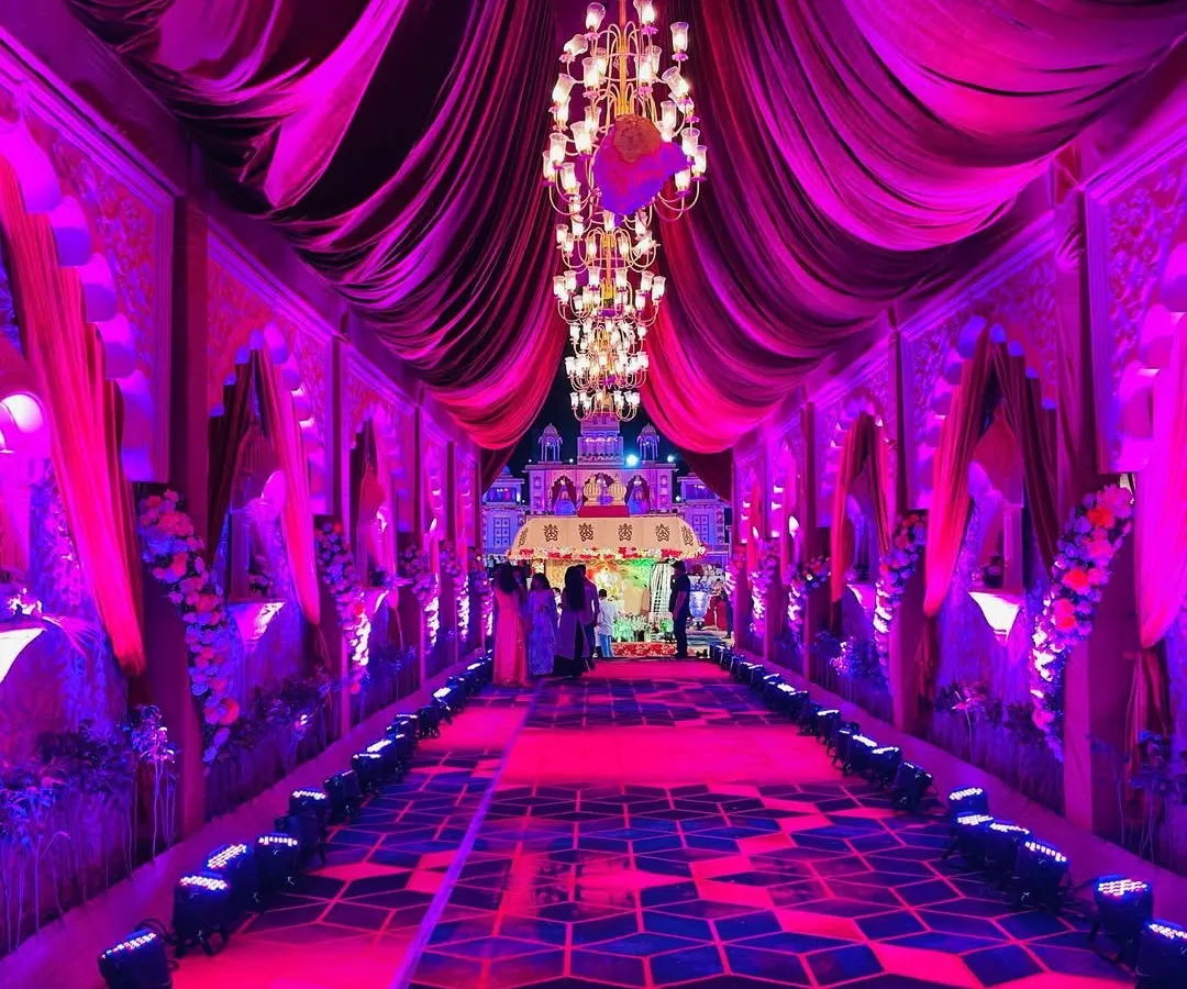 We believe in grand entrances. This royal Rajasthani-inspired passage, with its intricate architecture and dramatic lighting, sets the tone for a truly unforgettable, big-fat-Indian-wedding.