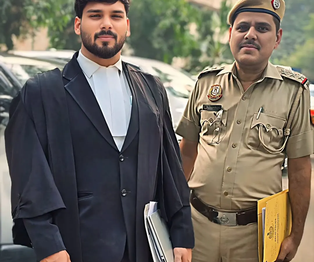 A strong working relationship with law enforcement is crucial in criminal law. Here I am outside the court with a Station House Officer from the Delhi Police, collaborating to ensure the legal process is navigated effectively for my clients.