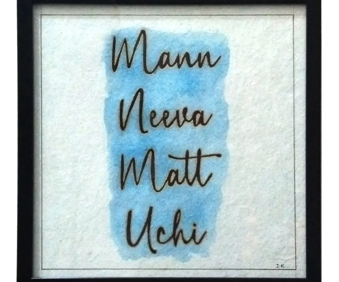 This piece reads 'Mann Neeva Matt Uchi', a Punjabi saying that means 'Humble in mind, elevated in thinking'. I used a watercolor style background to give the powerful words a gentle feel. This is an example of a custom typography piece, shown here in a simple black frame.