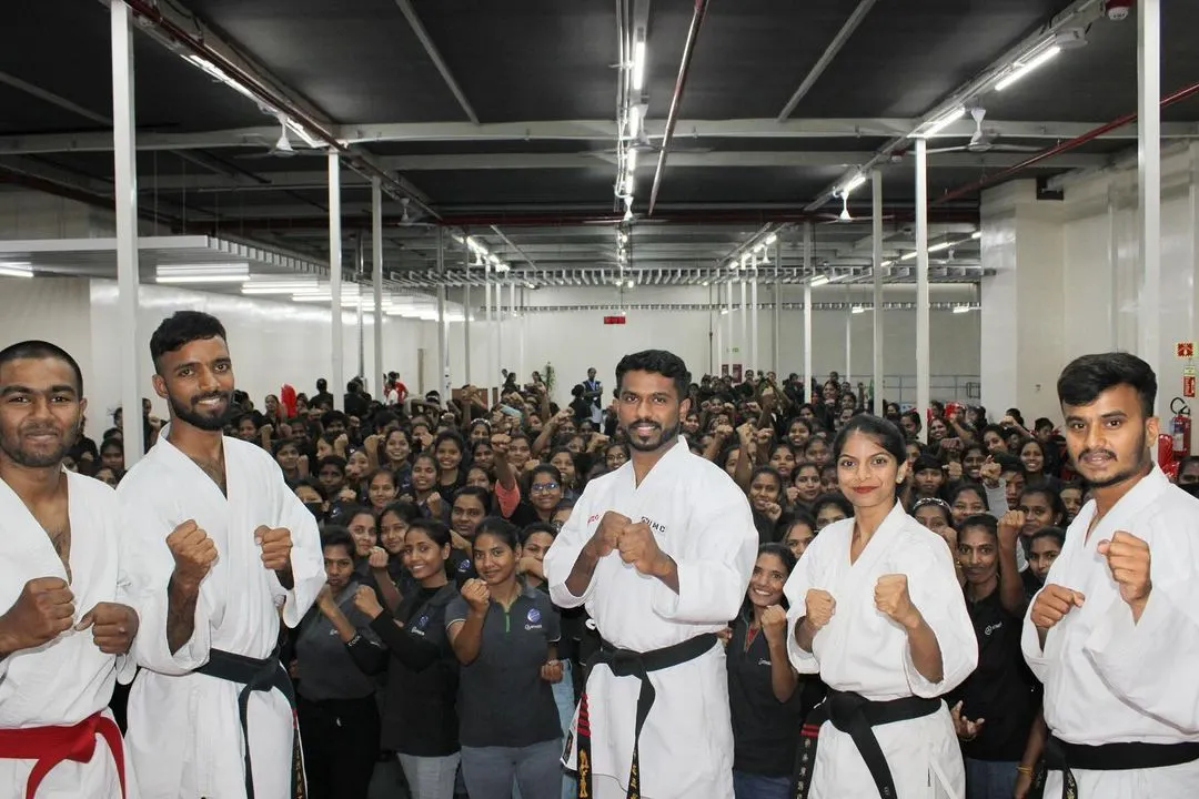 We were honored to conduct a self-defense awareness program for nearly 300 women at Ather. This image captures the energy and scale of our corporate workshops, where we empower teams with essential safety skills in a large group setting.