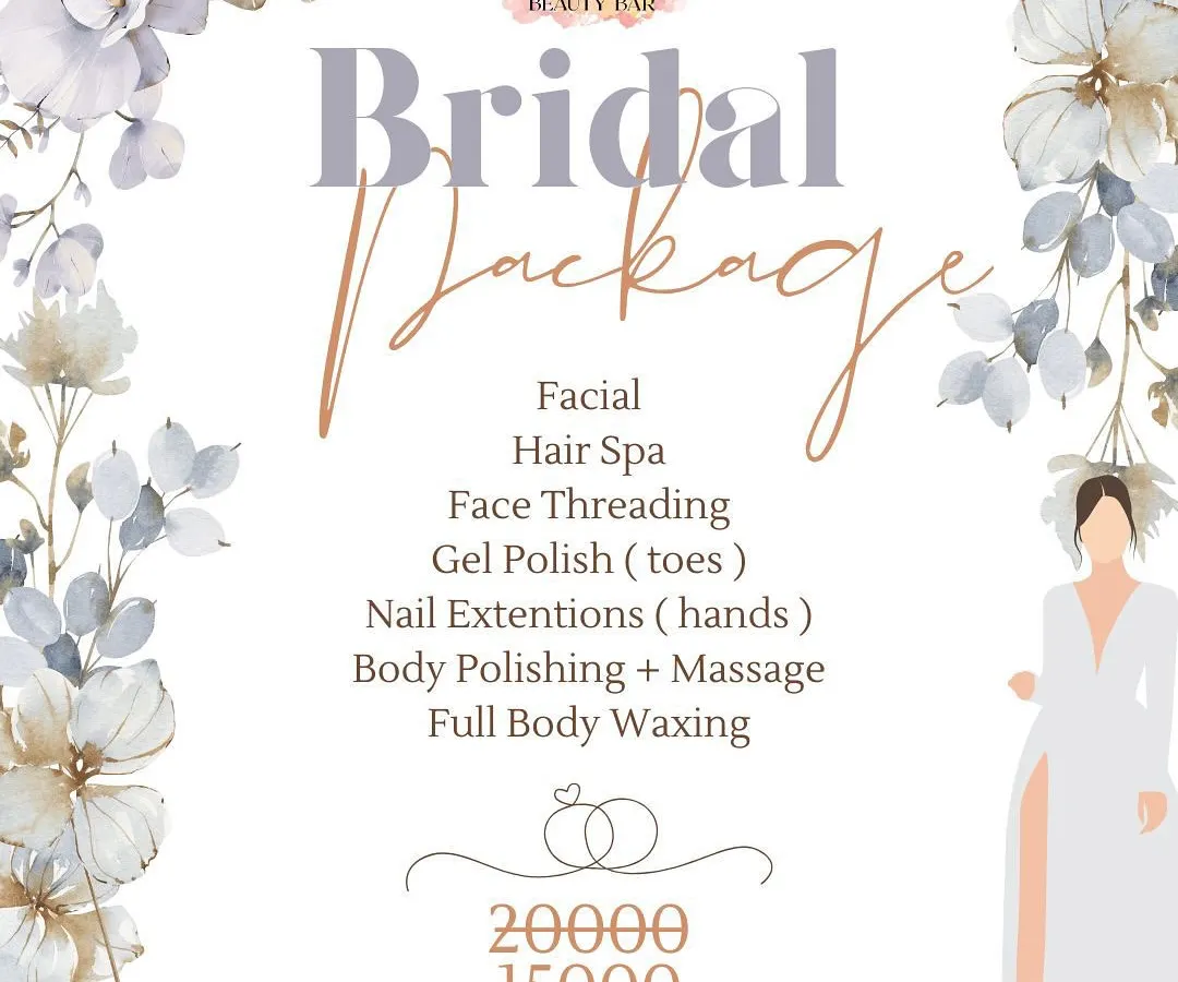 Our all-inclusive bridal package is designed to have you glowing from head to toe. It covers everything from a relaxing hair spa and facial to detailed nail extensions and body polishing, ensuring you are completely relaxed and radiant.