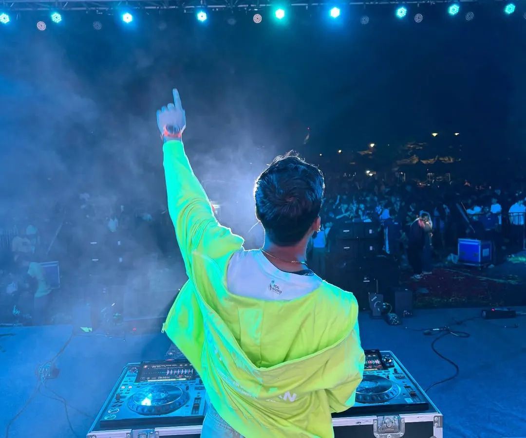 There's no feeling like looking out at a massive crowd from the stage. This was at Manipal University, where I brought my high-energy Bollywood and EDM set to a huge college festival.