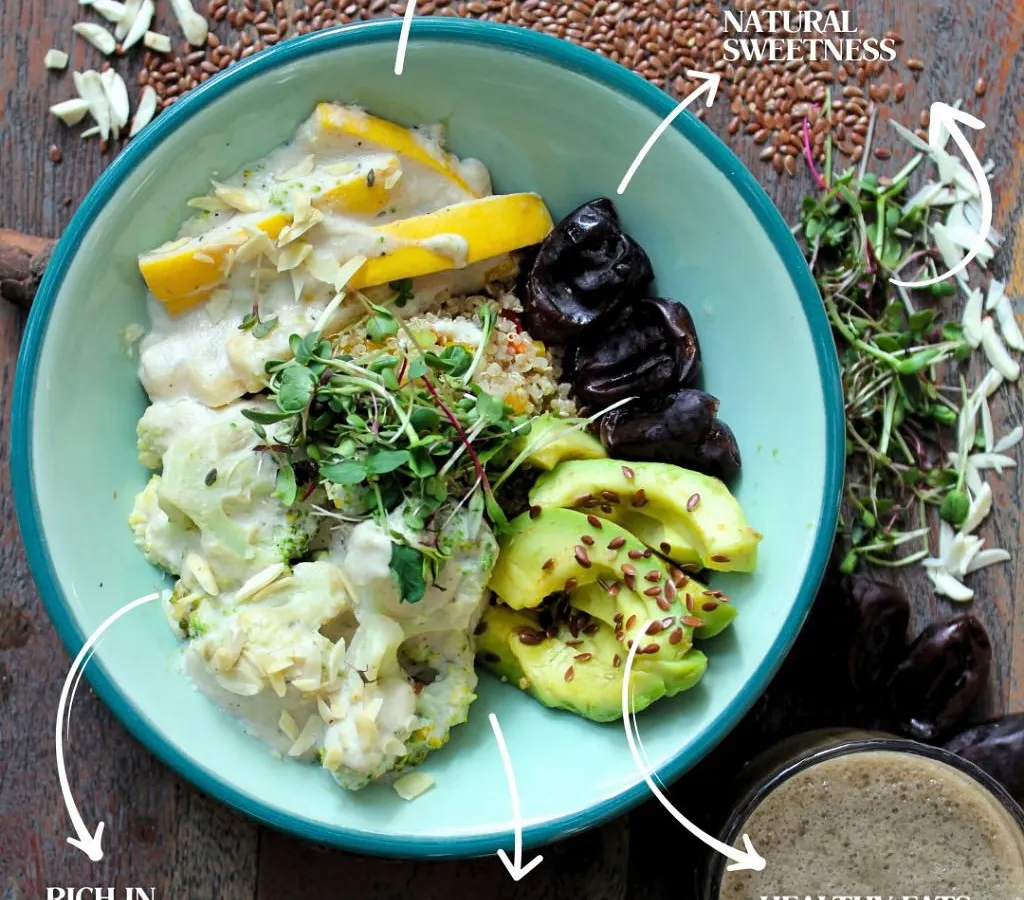 This is our ‘Amigo’ Superfood Bowl, and it’s a perfect example of how we make food that loves you back. It features tangy quinoa, creamy avocado for healthy fats, broccoli for antioxidants, and dates for natural sweetness. It's a complete, balanced meal packed with protein and fiber to fuel your day without feeling heavy.