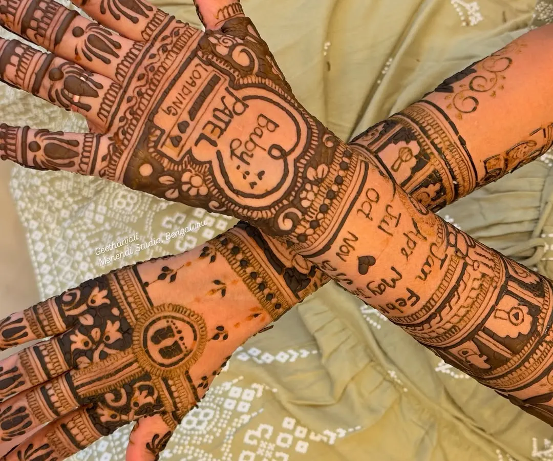 For a beautiful mom-to-be, this baby shower mehendi is filled with joy and anticipation. I included cute elements like 'Baby Patel Loading' and a calendar marking the special month, making it a unique and personal celebration of new life.