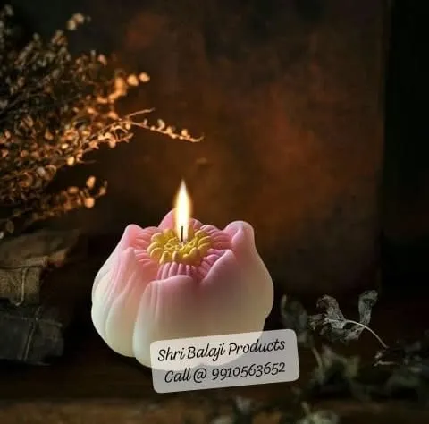 Imagine creating a moment of peace like this. This beautifully detailed lotus candle, glowing warmly, was made using one of my floral silicone molds. I provide the supplies so you can craft the ambiance.