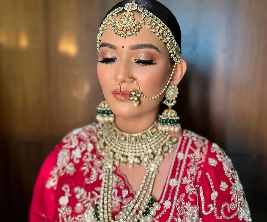 A close-up of the timeless royal bride look for Tanya. The focus was on creating flawless skin, defined eyes, and a majestic presence for her wedding ceremony.