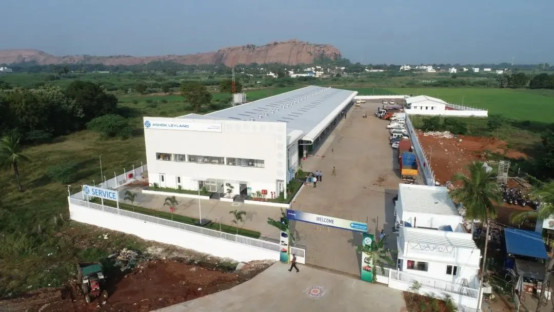 This aerial view captures the scale of the TVS Mobility - Ashok Leyland factory in Kodikulam, a project we designed for optimal logistics and manufacturing workflow. The facility is a testament to our expertise in large-scale industrial architecture.