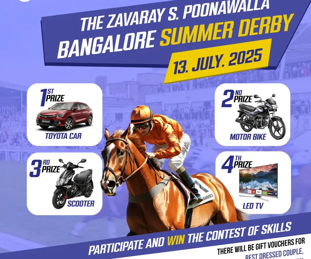 The Zavaray S. Poonawalla Bangalore Summer Derby is one of the highlights of our racing calendar. Here, you have the chance to not only witness top-tier racing but also win incredible prizes, from a new car to gift vouchers for the best-dressed attendees.