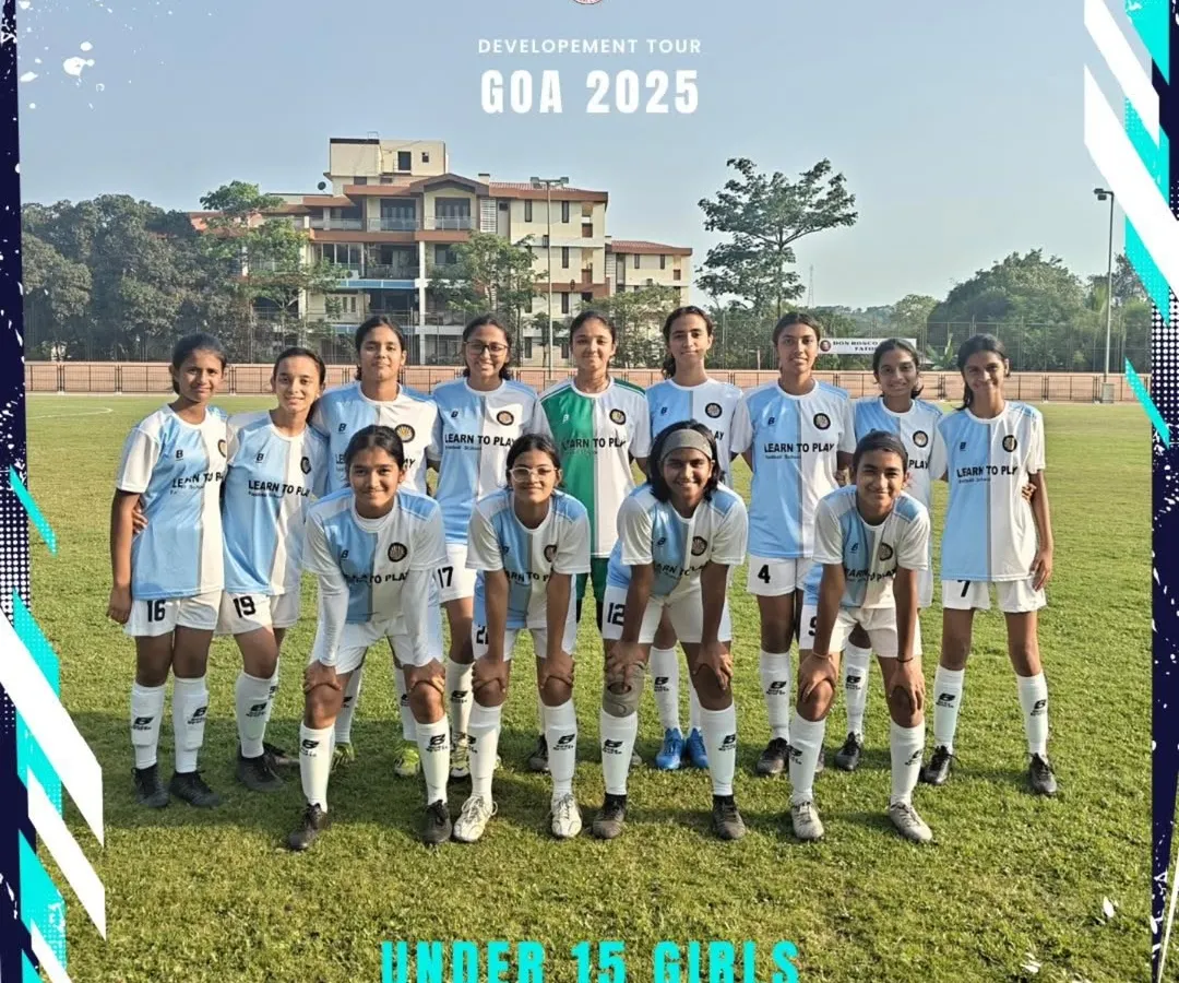 Our Under 15 Girls team stands united and ready for their match in Goa. We are proud to provide a competitive platform for young female footballers to grow their skills and confidence through high-exposure tours like this.