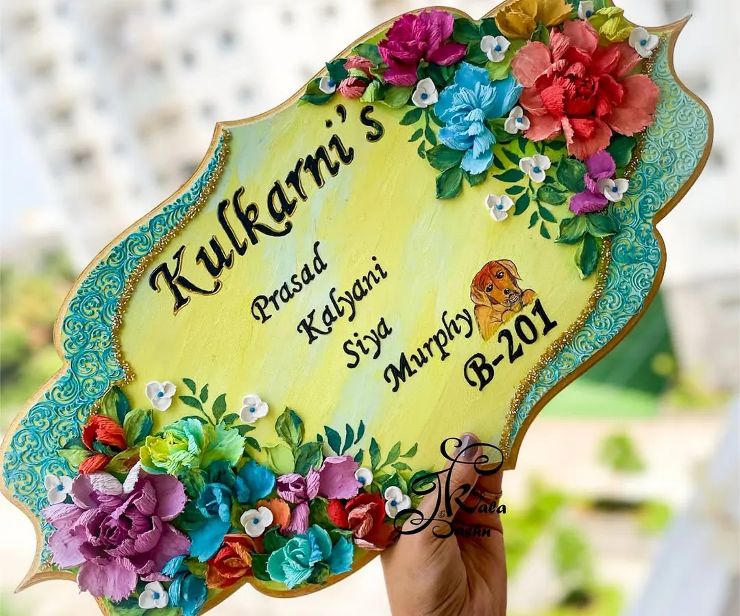 I love making art personal. This custom nameplate features the family name, individual names, and even a hand-painted portrait of their beloved pet, Murphy. It’s a wonderful way to welcome guests and celebrate the whole family, paws and all.
