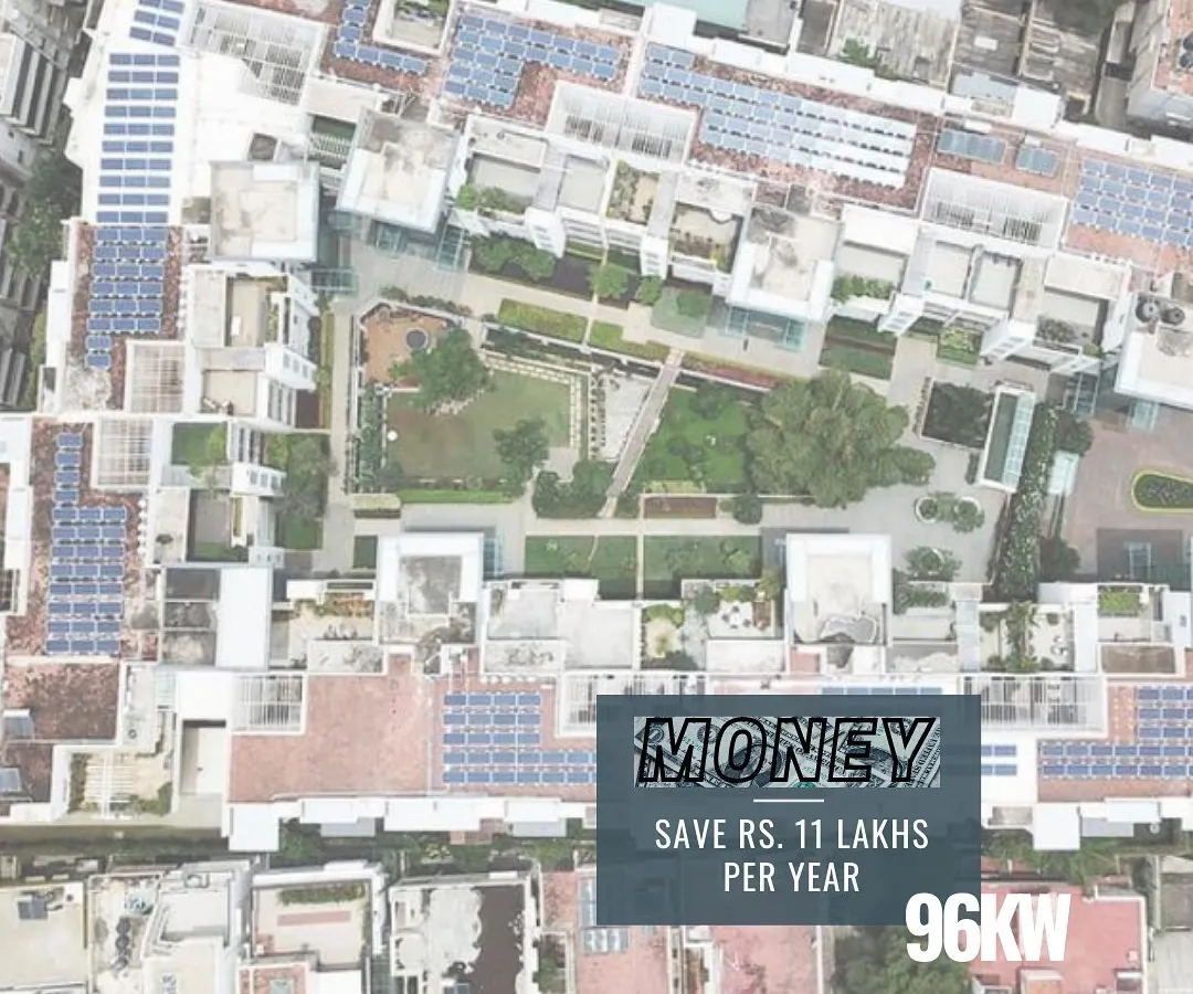A 96kW system like the one installed at this Banashankari apartment complex can save residents a collective Rs. 11 lakhs per year. This is a powerful example of how a community-wide solar investment pays off significantly over time.