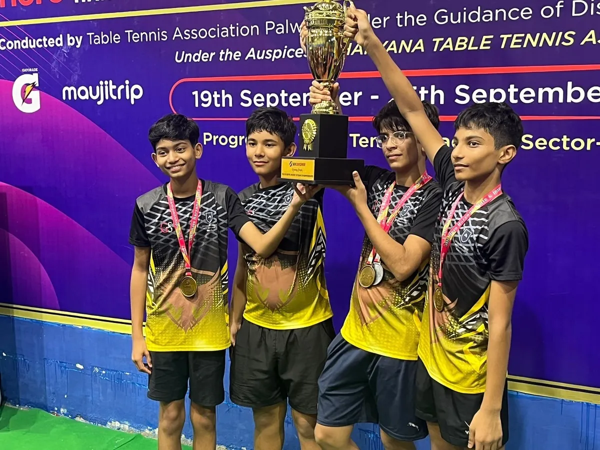 This is what we work for. Our young champions from the academy celebrating a team victory at the Haryana State Table Tennis Championship. We are incredibly proud of their hard work and the 2 Gold, 3 Silver, and 1 Bronze medals they brought home.