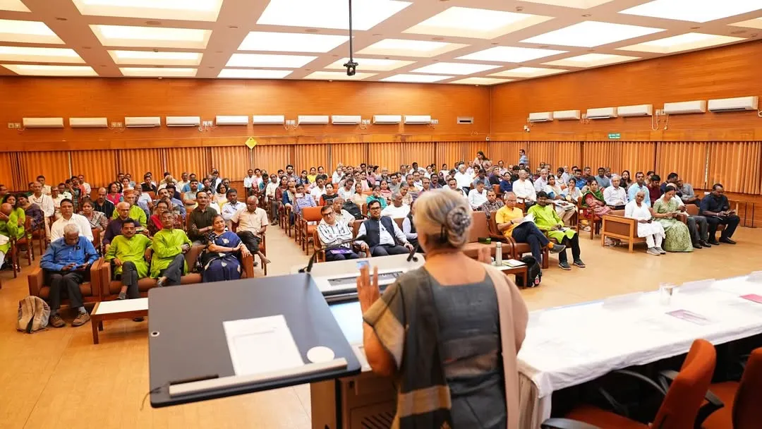 Addressing a full auditorium at the 8th DAE National Yoga Conference. My goal in these keynotes is not just to speak, but to connect and share practical wisdom on leading a healthy, disease-free life that anyone can apply.