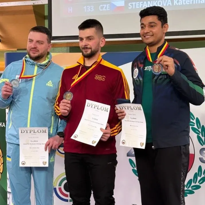 The ultimate goal: seeing our shooters on the international podium. Here, our academy athlete Niraj Kumar celebrates a medal win in Poland, a testament to the world-class mentorship and training we provide.