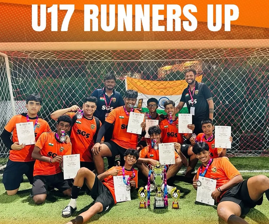 Our experience includes managing teams for international competitions. Here, our U17 team is seen after becoming runners-up at the YG Asian Football 7 League, earning the chance to represent India at the club level.