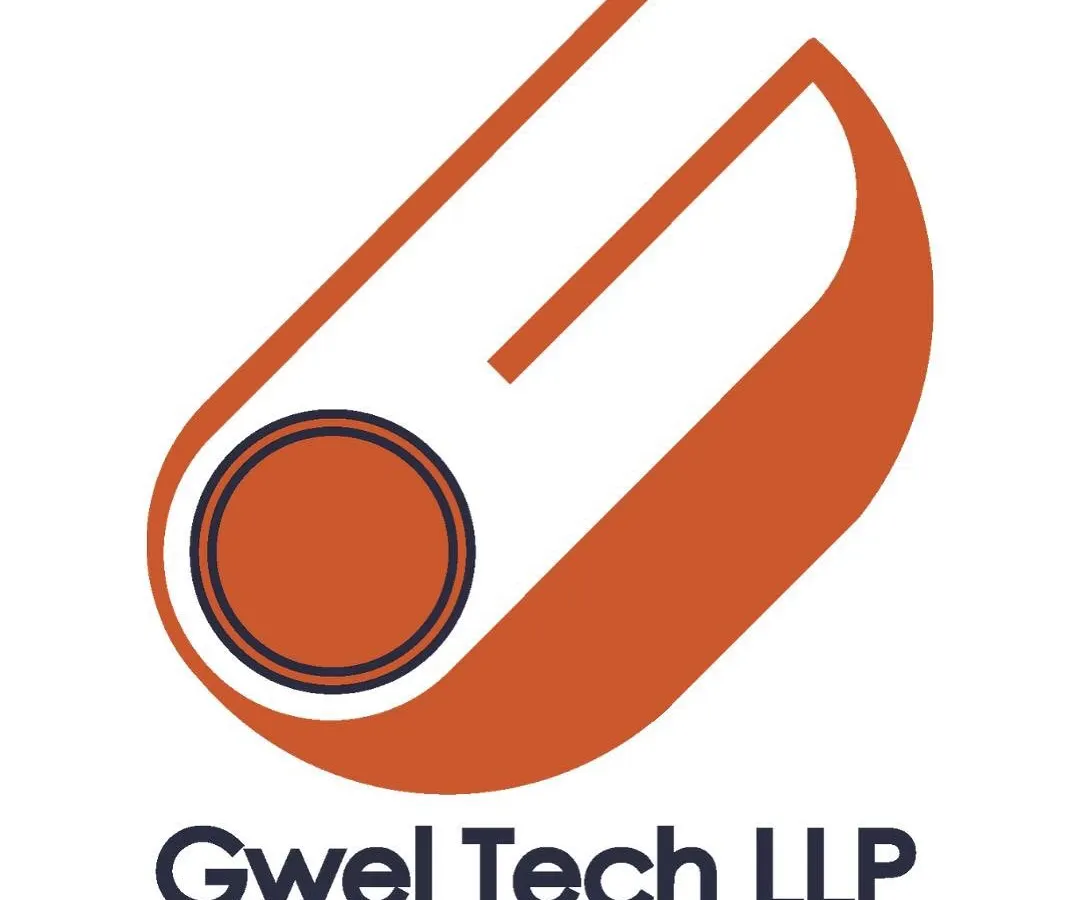 The final primary logo for Gwel Tech LLP. The design combines a bold orange with a deep navy blue to create a memorable and professional brand mark that is instantly recognizable and reflects the company's focus on tech solutions.
