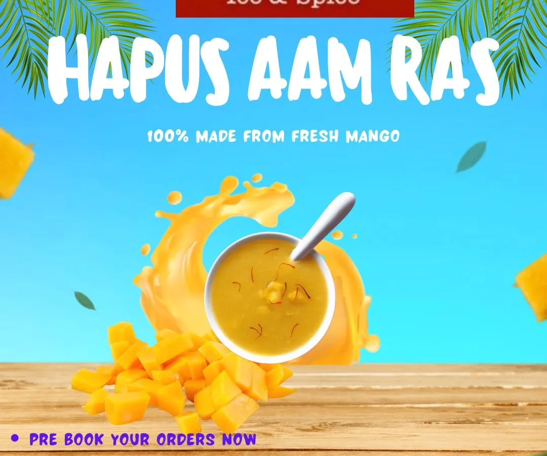 Enjoy the taste of summer with my pure Hapus Aam Ras, made from 100% fresh Alphonso mangoes. It's a seasonal favorite, perfect as a dessert or with hot puris, and available to order by the litre.