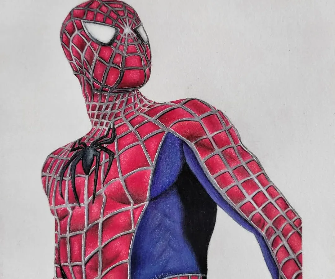 My finished colored pencil illustration of Spider-Man. I spent over 12 hours getting the texture of the suit and the dramatic lighting just right to bring this iconic hero to life on paper.
