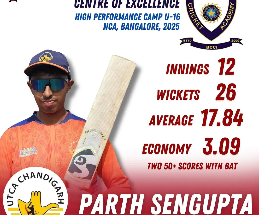 This is what we work for. I am incredibly proud of our player Parth Sengupta for his selection to the NCA High Performance Camp. His performance in the Vijay Merchant Trophy with 26 wickets and two fifties is a result of pure dedication. This is the path we build.