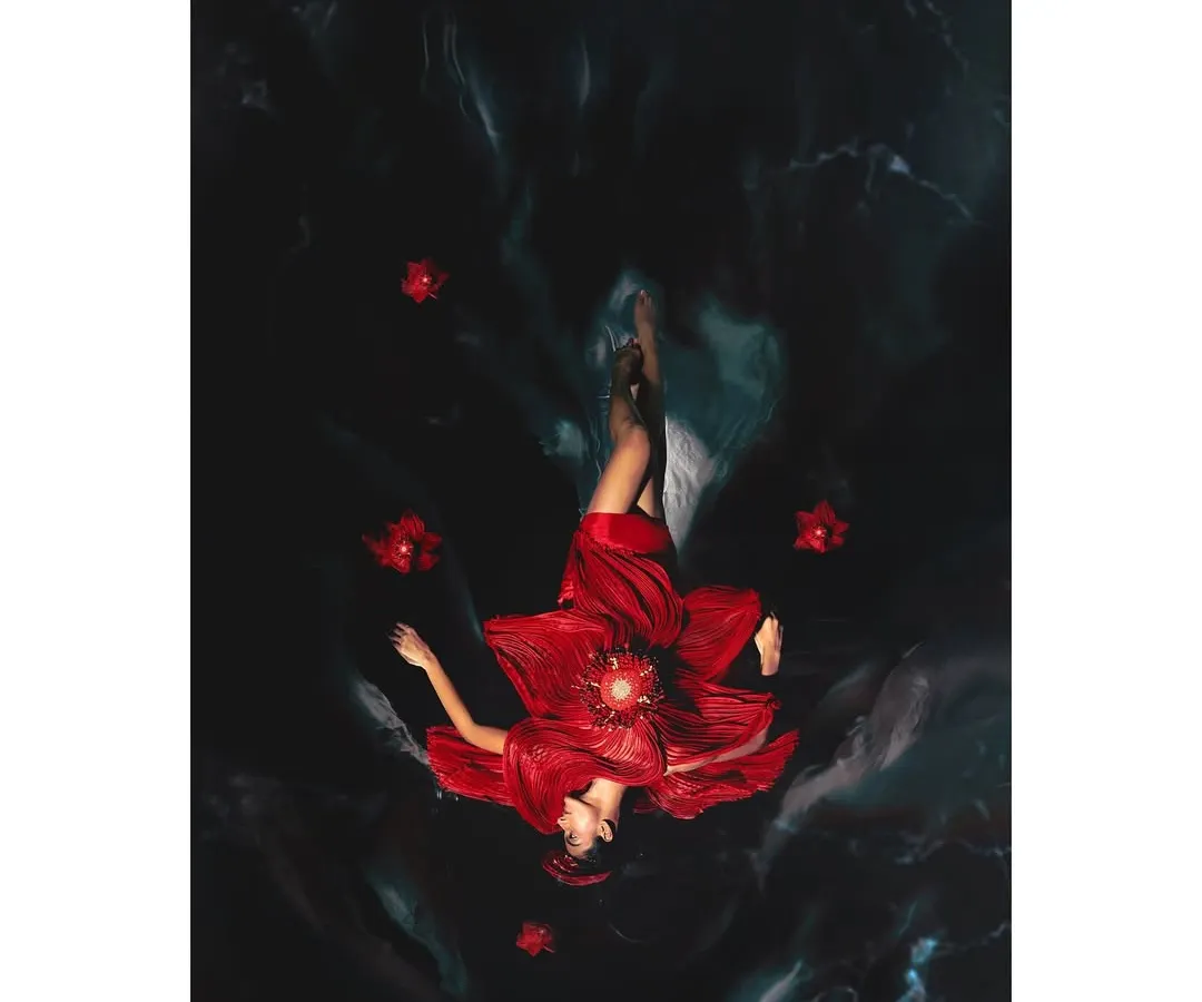An image from my campaign for couture designer Vaishali S. This shot, with the model floating in dark water, embodies the surreal and artistic direction I bring to high-fashion projects, turning a garment into a piece of narrative art.