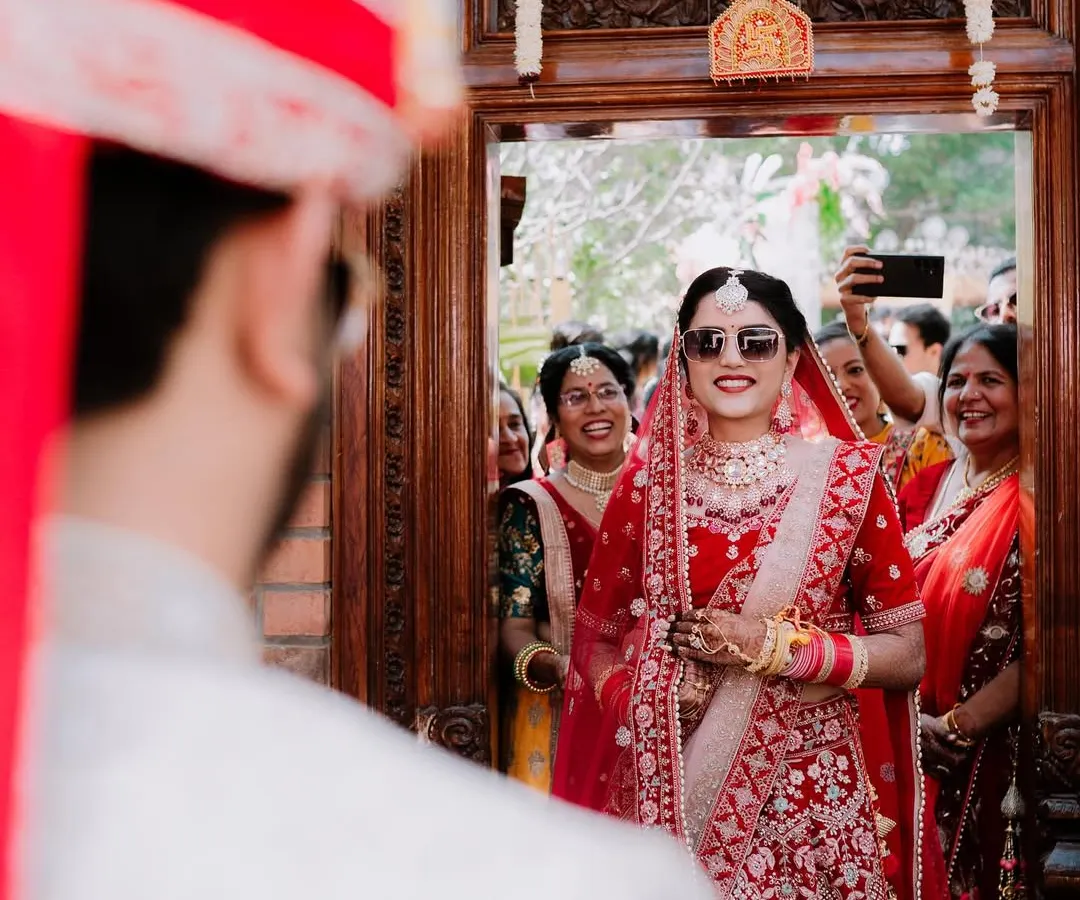 The groom's first look at his bride. We focus on capturing these unscripted, emotional moments, preserving the genuine surprise and joy of the wedding day as they naturally unfold.