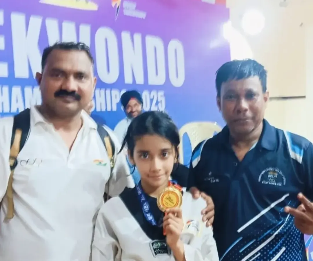 This is what success looks like. I am incredibly proud of my champion, Naysha Sharma, holding her gold medal from the sub-junior state Taekwondo championship. Her hard work paid off, and now she's heading to the Nationals.