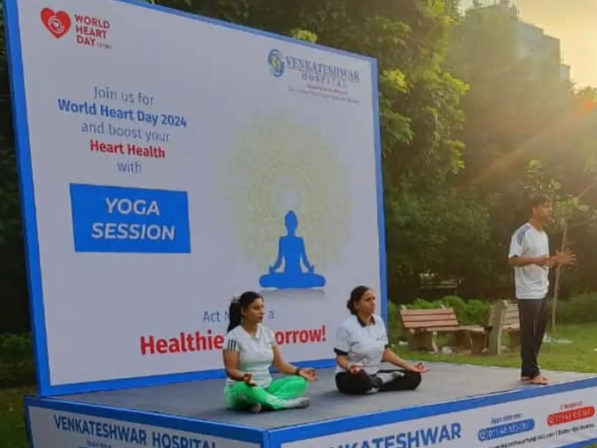 I was honored to lead a yoga session for World Heart Day at Venkateshwar Hospital. It shows how yoga can be a part of corporate wellness programs, bringing calm and health to a large group of people.