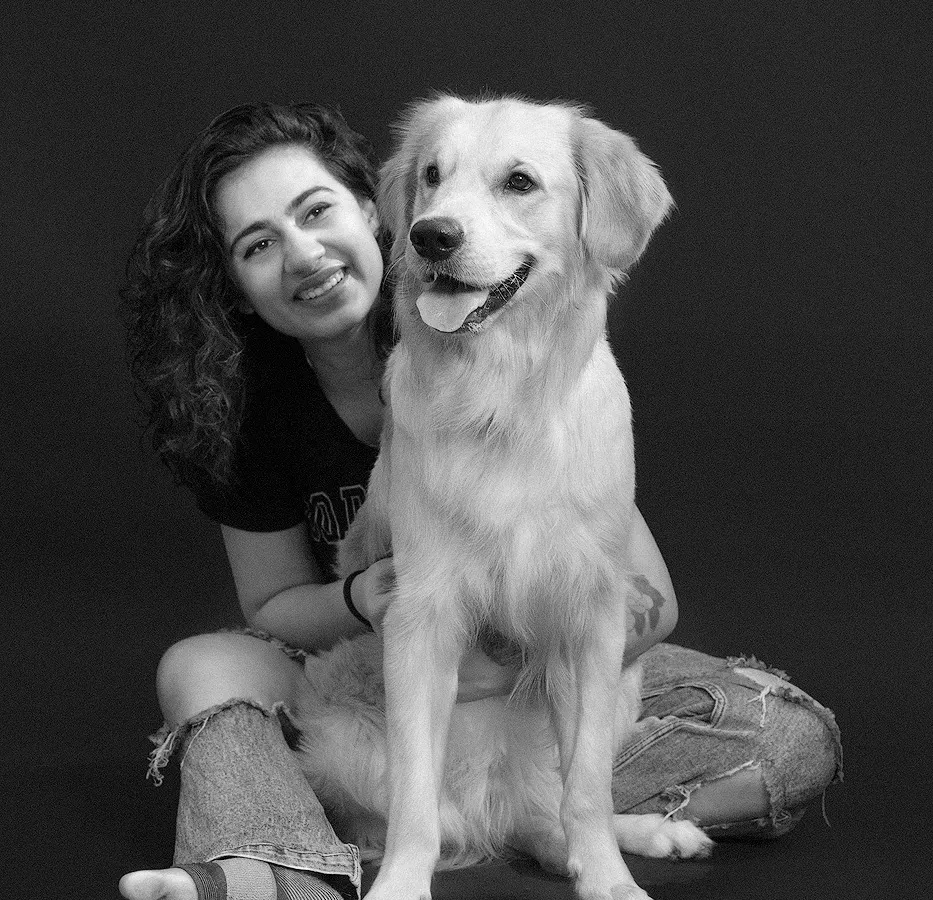 A classic black and white portrait that focuses on the quiet, powerful bond between a pet and their person. These studio sessions are perfect for creating timeless images that celebrate your connection.