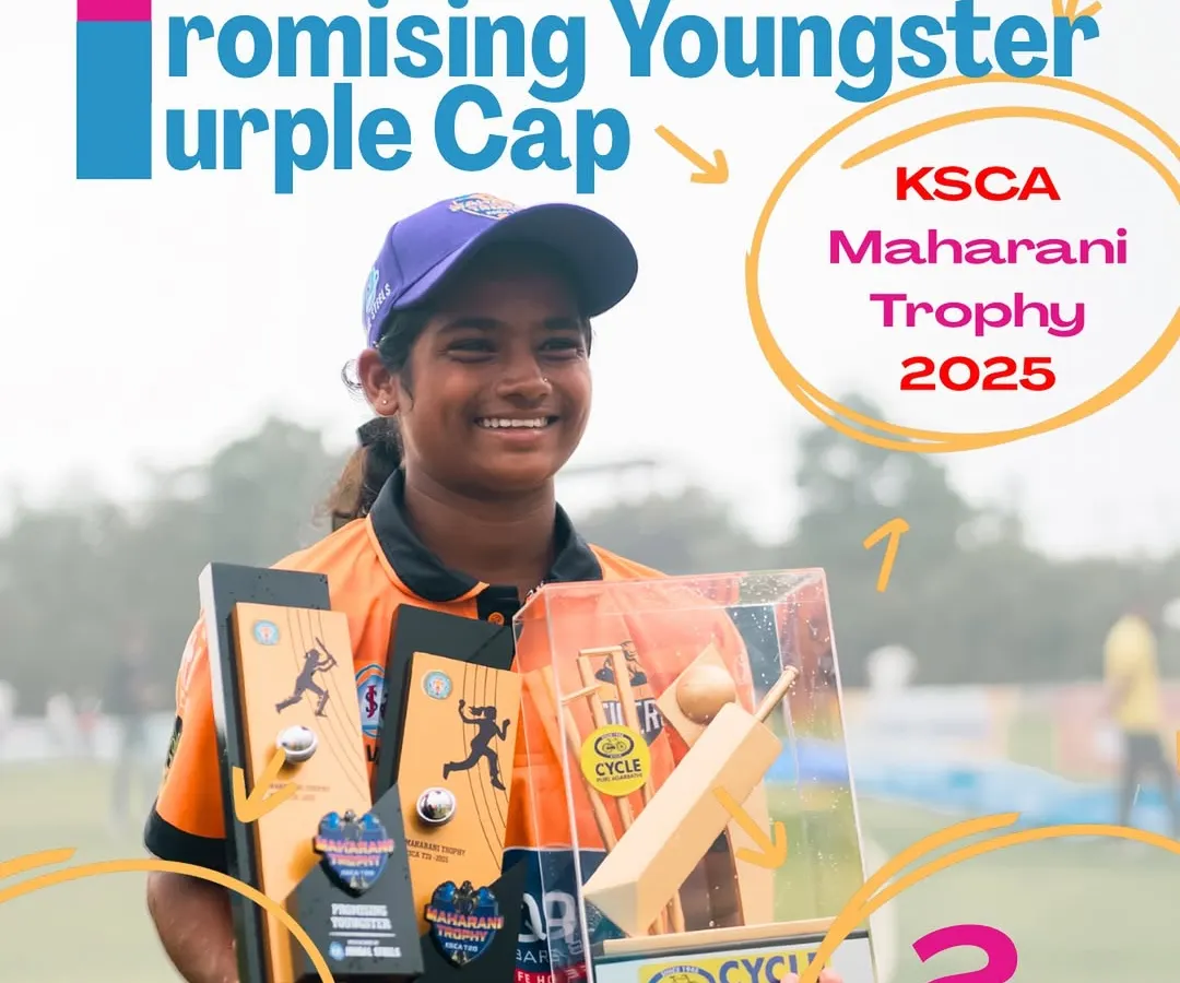 We build champions. Here’s Priya Chavan after dominating the KSCA Maharani Trophy 2025, taking home the Purple Cap as the highest wicket-taker and two Player of the Match awards. This is the result of relentless training and a fearless mindset.