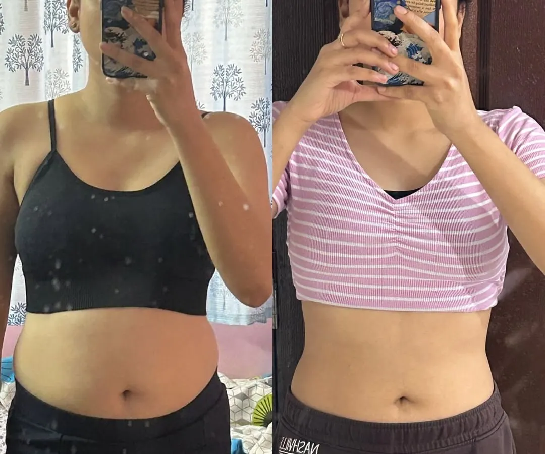Real results come from consistency. This is my client Manshi, who lost 6 kgs in just three months by combining my training programs with mindful eating. This kind of transformation in body composition and confidence is what we can achieve together.