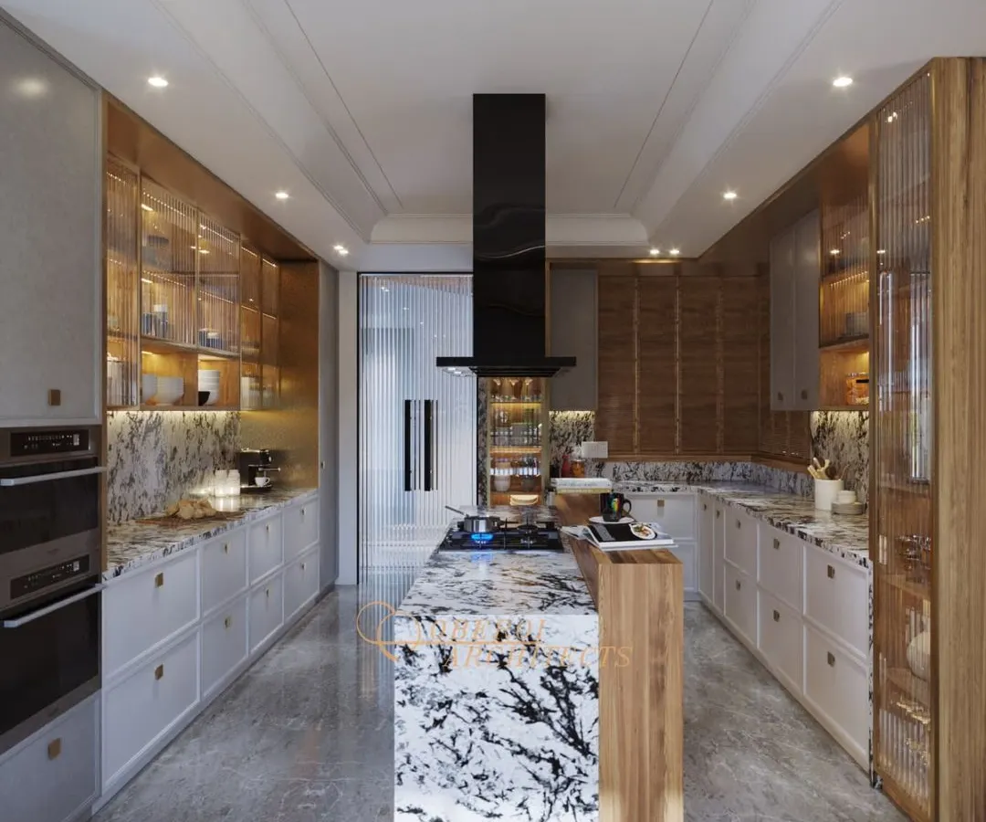 The heart of the home, reimagined. This gourmet kitchen features a statement island crafted from exotic marble, complemented by sleek cabinetry and professional-grade appliances for a truly elevated culinary experience.