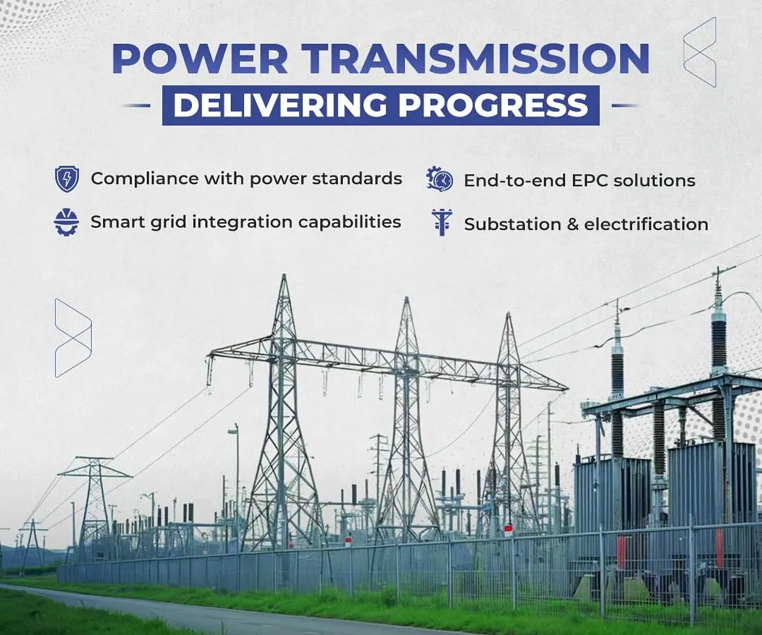 We build the critical infrastructure that forms the backbone of India’s power grid. This image showcases a high-capacity substation and transmission line project, representing our end-to-end EPC solutions that ensure reliable power delivery from the generation source to communities and industries.
