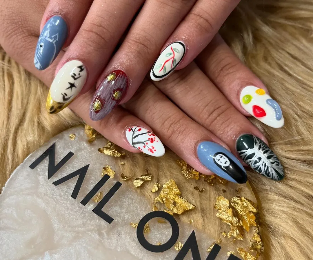 We bring your favorite characters to life, right on your fingertips. This full set of custom, hand-painted nail art is inspired by beloved anime films, with each nail telling a different part of the story. Show us your inspiration, and we will create a wearable masterpiece for you.