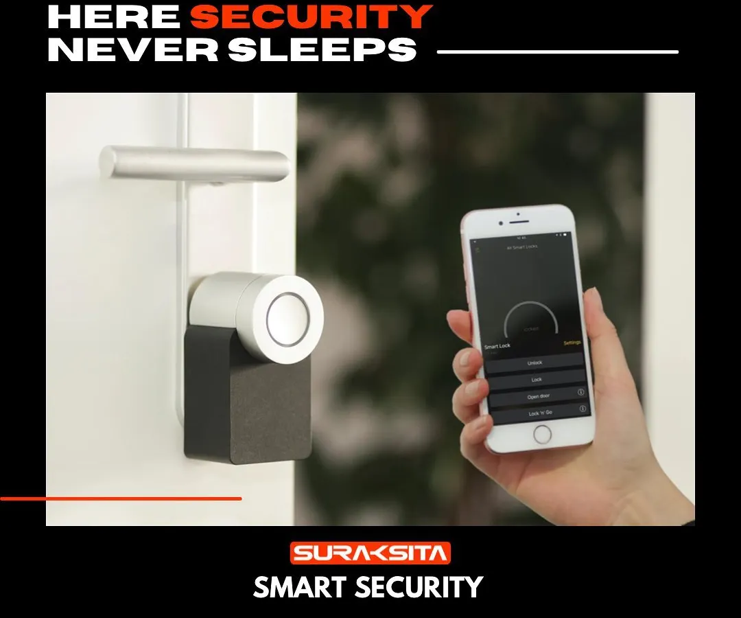 Gain complete control over your property's access with our smart lock solutions. Here, a user operates a high-tech biometric lock via a smartphone app, demonstrating the convenience and advanced security we bring to modern homes and offices.