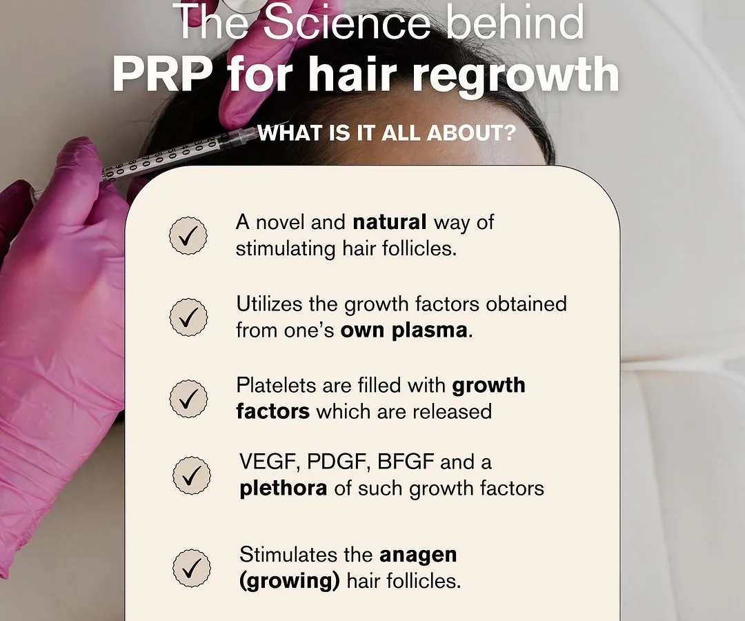 This is the science behind Platelet-Rich Plasma (PRP) therapy for hair regrowth. I harness your body's own natural growth factors, concentrating them to stimulate dormant hair follicles and promote a healthier growth phase. It is a powerful, natural way to address hair thinning and hair fall.