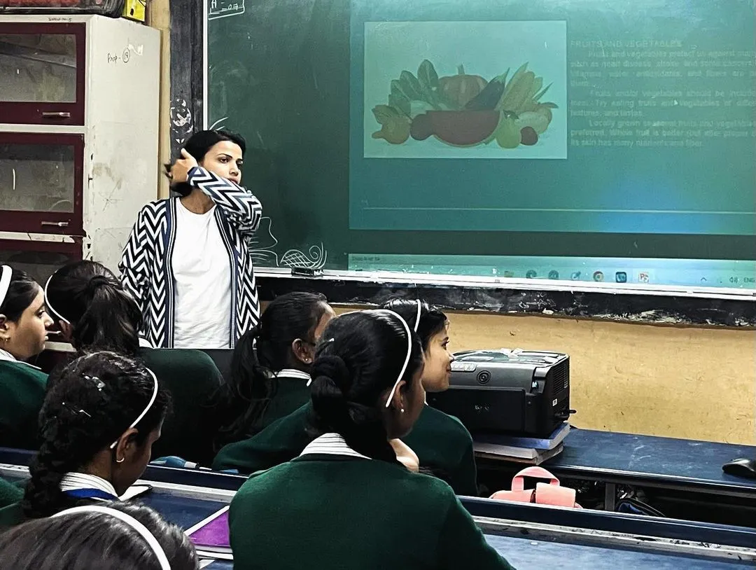 A big part of my work is going into schools and talking directly to adolescents. Here I am during a nutrition session at a Delhi government school, discussing how the right foods provide energy for studies and sports. It is a blessing to connect with them and set them on a path to a healthy future.