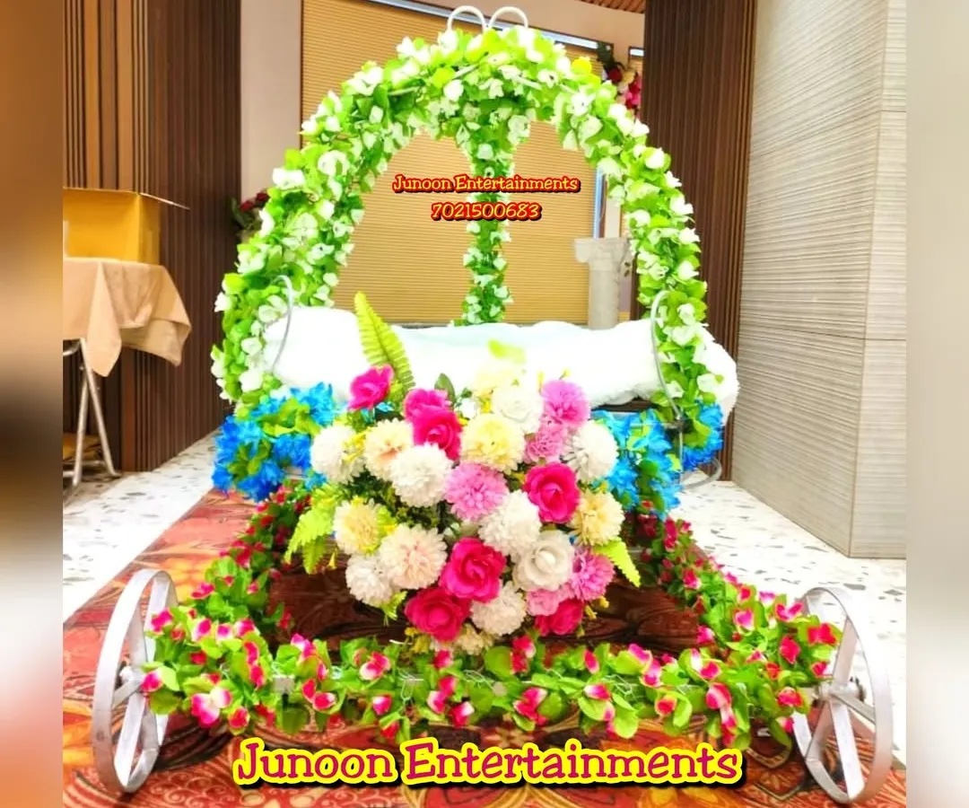 I create unforgettable first moments for your little one with a custom-decorated entry cart. This beautiful floral cart is perfect for a naming ceremony, or 'Barsa', and first birthday parties, providing a picture-perfect entrance for your baby's introduction to family and friends.