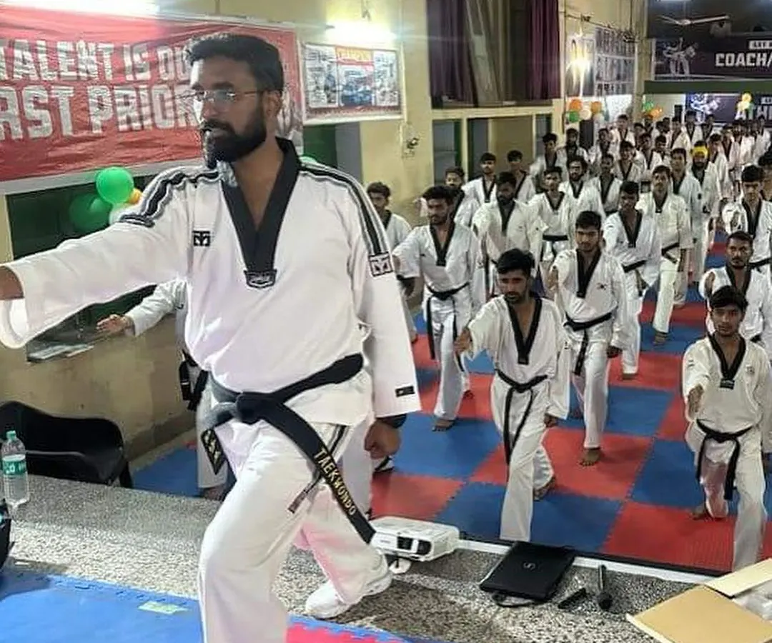 I lead a practical training session for aspiring referees at a National Kyorugi Referee Course in Rajasthan. My role as an educator involves demonstrating correct procedures and ensuring every official is prepared for competition scenarios.