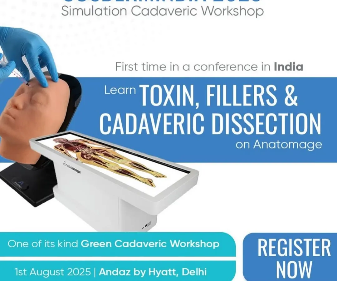 My training goes beyond the surface. This poster announces our groundbreaking Simulation Cadaveric Workshop, where we use advanced Anatomage tables to explore facial anatomy. This is essential for learning safe and precise injection techniques for toxins and fillers.