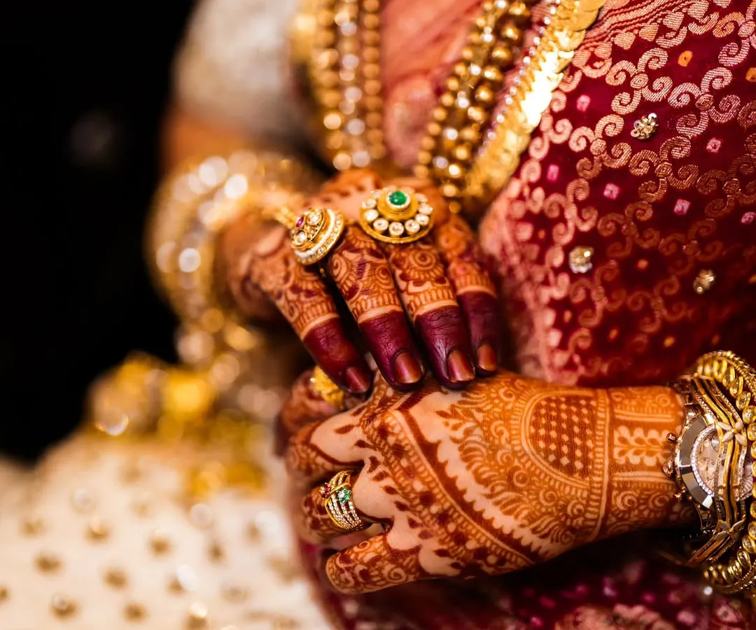 The result of my homemade, organic henna paste. This deep, rich bridal stain is what I'm obsessed with, shown here beautifully accessorized with the bride's wedding jewelry.