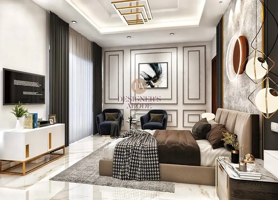 Your master bedroom should be a personal sanctuary. We designed this space using 3D visualization to perfect every detail, from the monochrome color scheme and feature walls to the bespoke accent chairs, ensuring a perfect blend of modern luxury and tranquility.