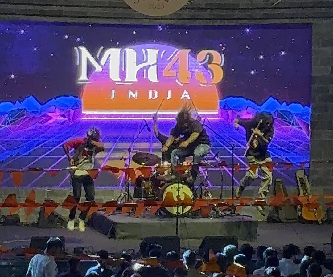 The whole band in our element. Under the lights, in front of the crowd, giving it everything we've got. This is a full-throttle Bollywood rock concert experience, with professional sound and lighting to match the energy.