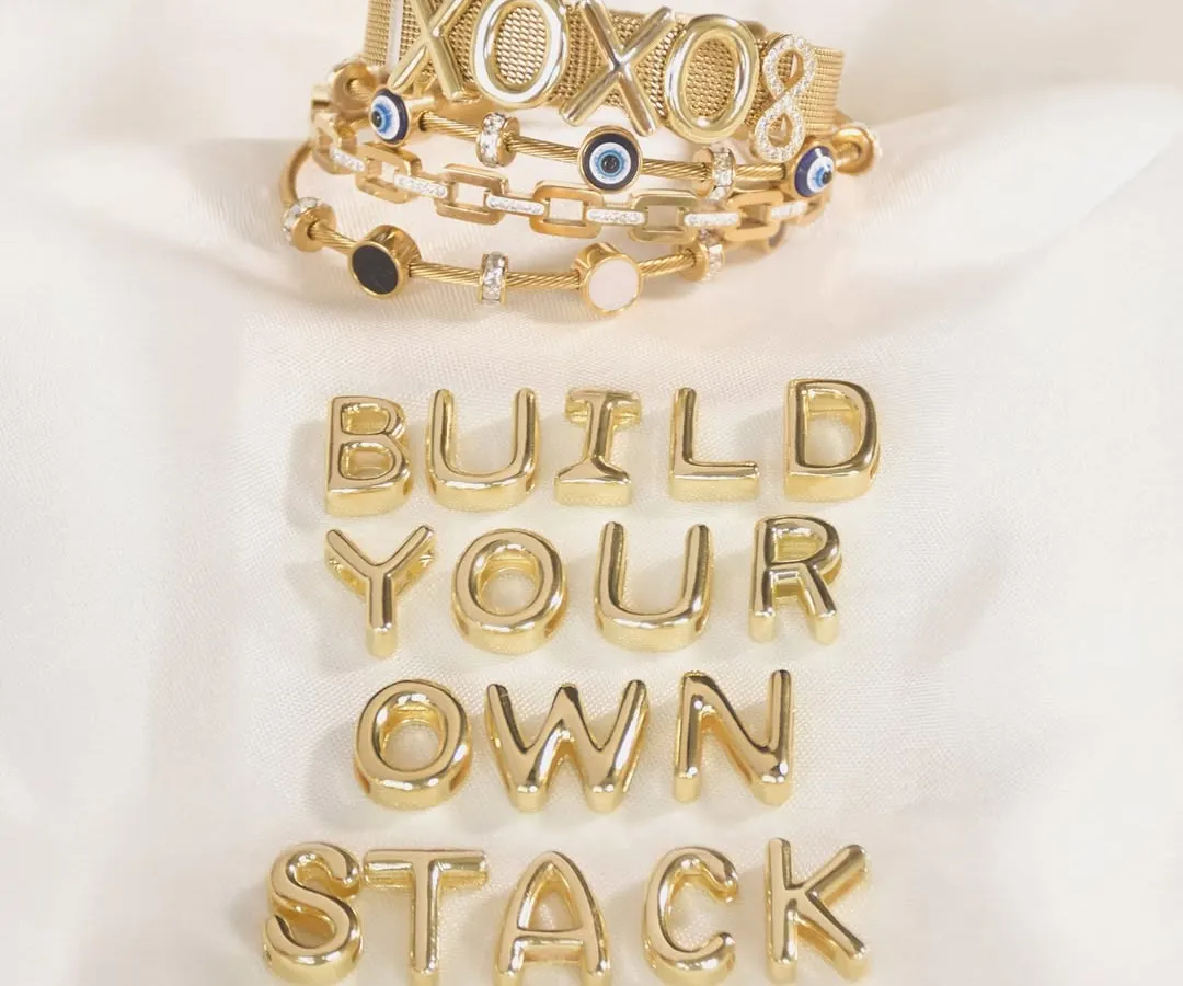 Your story, your stack. This is where the fun begins. We lay out the letters so you can visualize creating your own custom name bracelet. It’s all about making something that is 100% you.