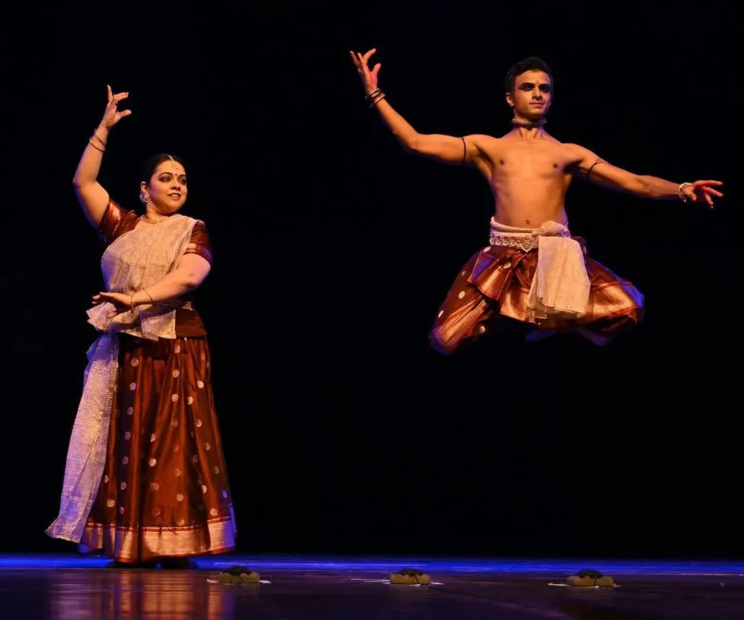 The stage is a space for dialogue. This moment is from 'Raag Raagini', my duet production with the brilliant Bharatanatyam artist Parshwanath Upadhye. It shows how two distinct classical styles can converse and create something new together.
