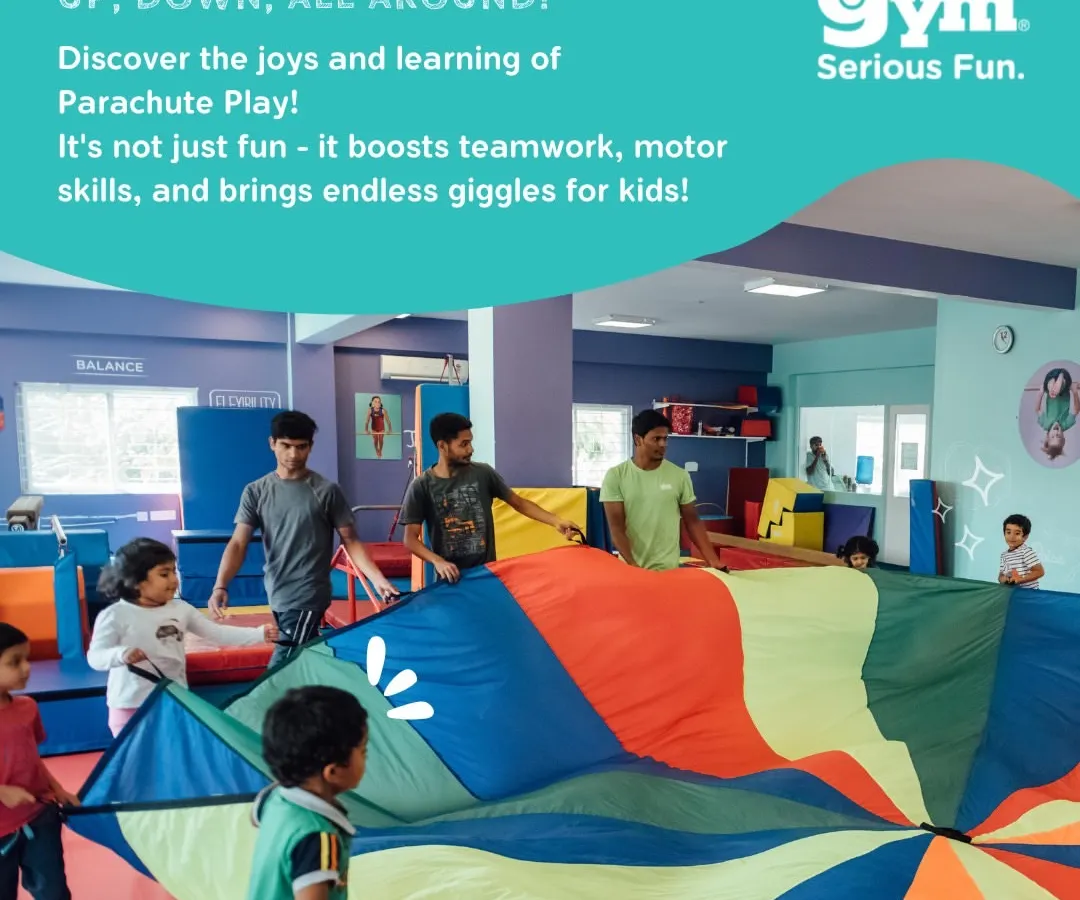 Here, children are engaged in Parachute Play, a favorite group activity in our camps. This game is designed to build teamwork, enhance motor skills, and develop social cooperation as kids work together to lift and lower the colorful parachute.