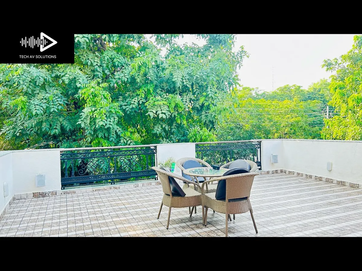 Your music shouldn't be confined to the indoors. Here is an outdoor audio setup I completed for a private bungalow, using Cambridge Audio all-weather speakers to bring great sound to the terrace, perfect for entertaining or just relaxing outside.