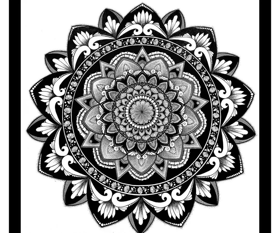 The final result. Seeing a complex design like this come together is an incredible feeling. This custom hand-drawn mandala mural now serves as the serene focal point for the entire room, changing its energy completely.