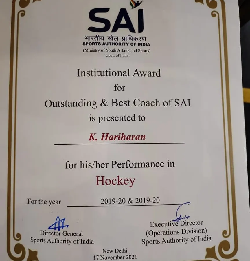 I am honored to have received the Institutional Award for Outstanding & Best Coach from the Sports Authority of India (SAI). This recognition reflects my commitment to developing elite hockey talent and pushing the boundaries of coaching in India.