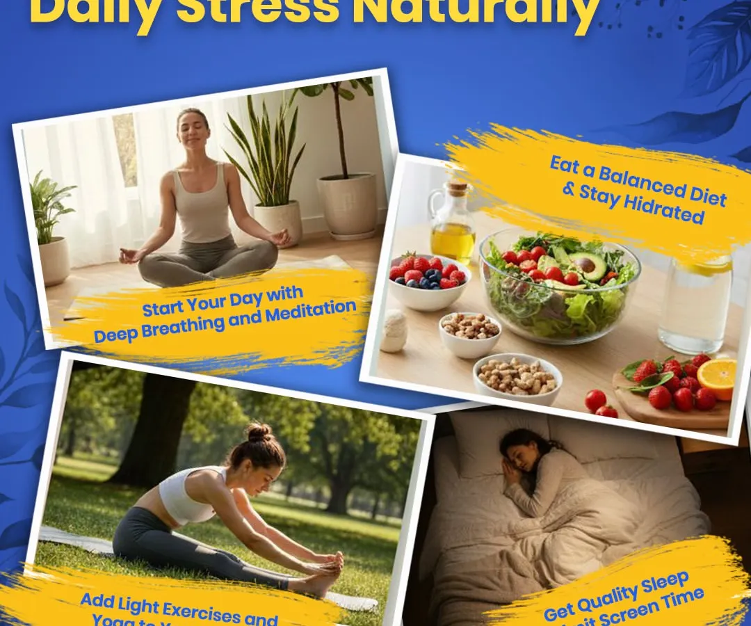 Four Pillars of Natural Stress Relief. Feeling overwhelmed is common, but Ayurveda offers simple, powerful ways to find calm. I guide my clients to build a foundation of wellness through four key areas: mindful breathing, balanced nutrition, gentle movement like yoga, and restorative sleep. These small, consistent habits can make a huge difference in managing daily stress.