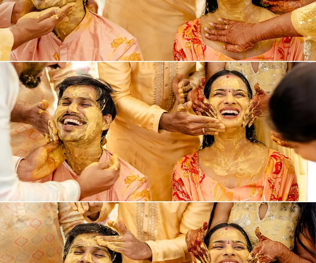 The Haldi ceremony is pure, unscripted joy. I focus on capturing the genuine laughter and vibrant energy, like in this moment from Nihal and Sravanthi's Hyderabad wedding. These are the memories that feel as warm and bright as the turmeric itself.